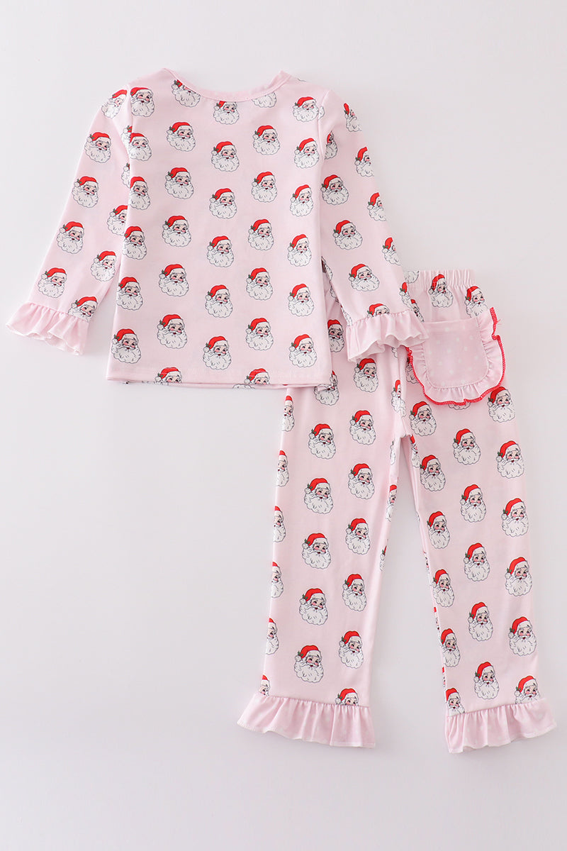 Pink christmas santa claus print girl pajamas set