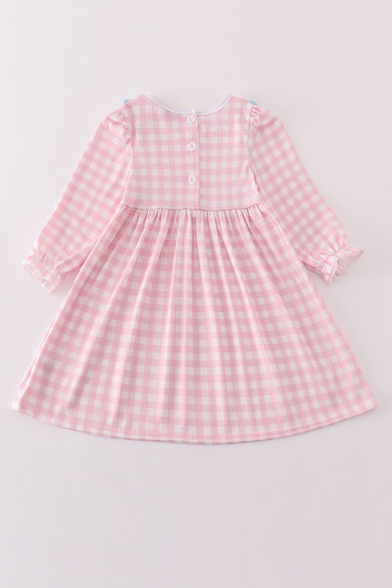 Valentine's day heart envelope embroidery plaid girl dress