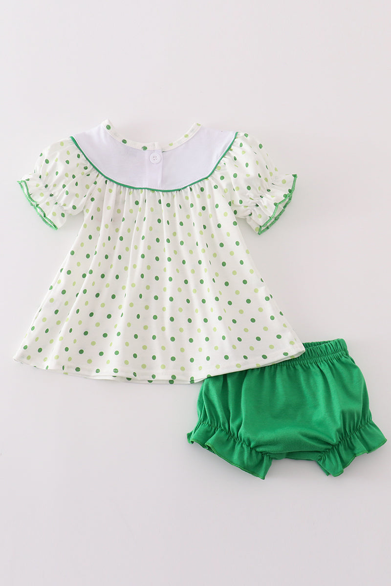 Green lucky clover embroidery girl bloomer set