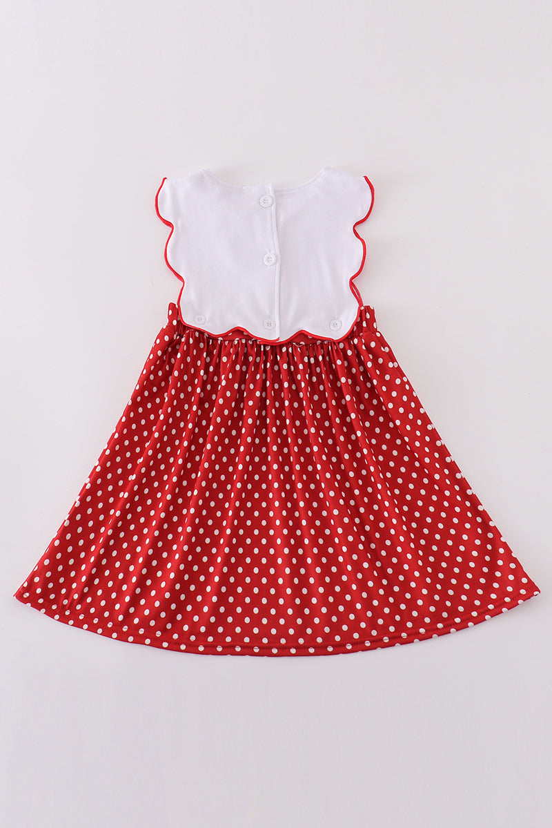 Red character applique girl dress