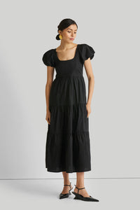 Reistor-Reistor Puff Sleeve Tiered Maxi Dress in Black-Whoopsie Daisy