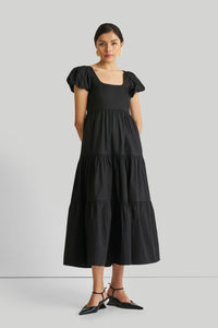 Reistor-Reistor Puff Sleeve Tiered Maxi Dress in Black-Whoopsie Daisy