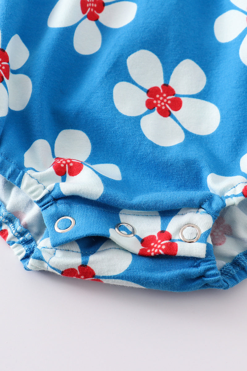 Blue & white floral print ruffle girl bubble