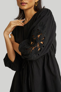 Reistor-Reistor Shirt Dress with Balloon Sleeves in Black-Whoopsie Daisy