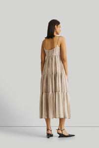 Reistor-Reistor Strappy Tiered Maxi Dress in Beige Stripes-Whoopsie Daisy