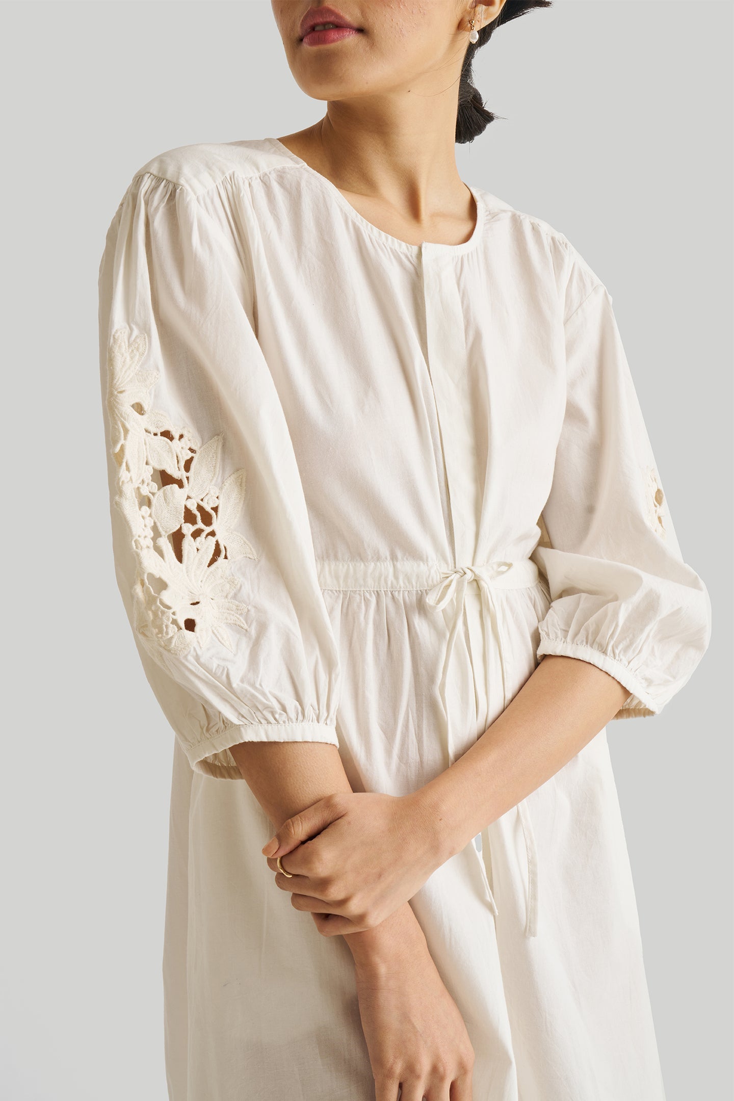 Reistor-Reistor Shirt Dress with Balloon Sleeves in White-Whoopsie Daisy