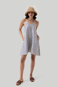 Reistor-Reistor Short Tent Dress in Linen Stripes-Whoopsie Daisy