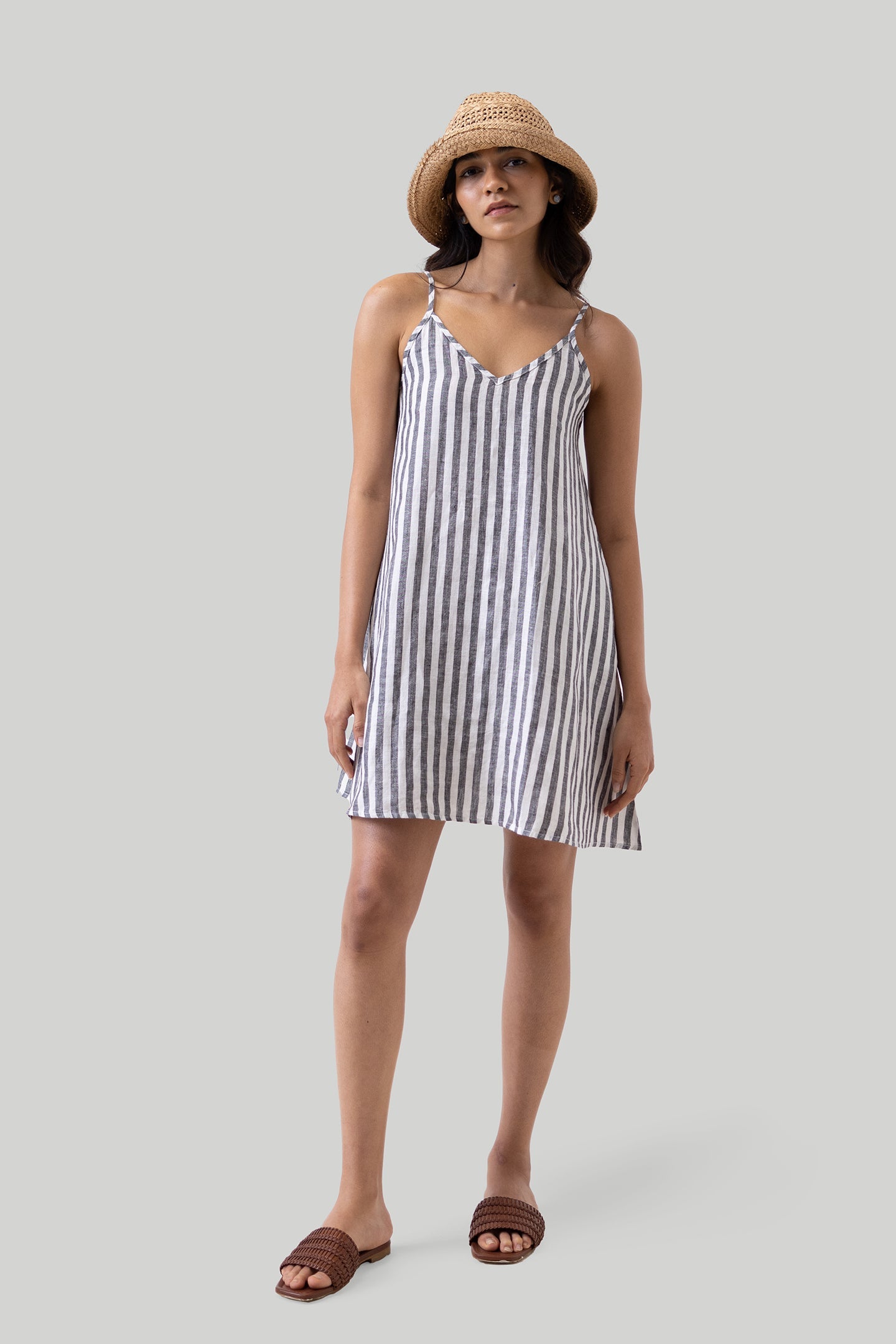 Reistor-Reistor Short Tent Dress in Linen Stripes-Whoopsie Daisy