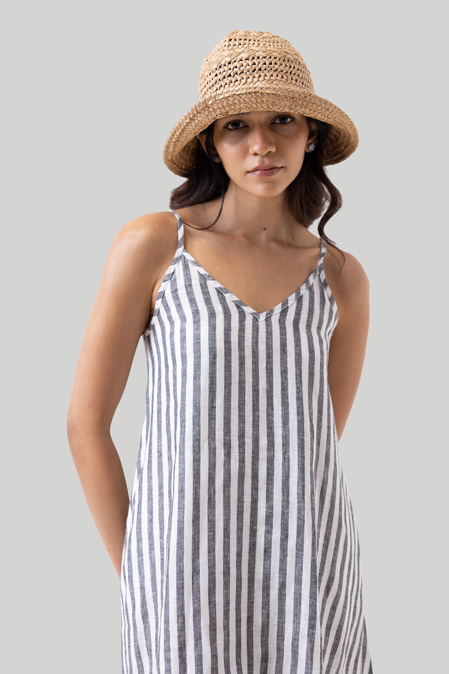 Reistor-Reistor Short Tent Dress in Linen Stripes-Whoopsie Daisy