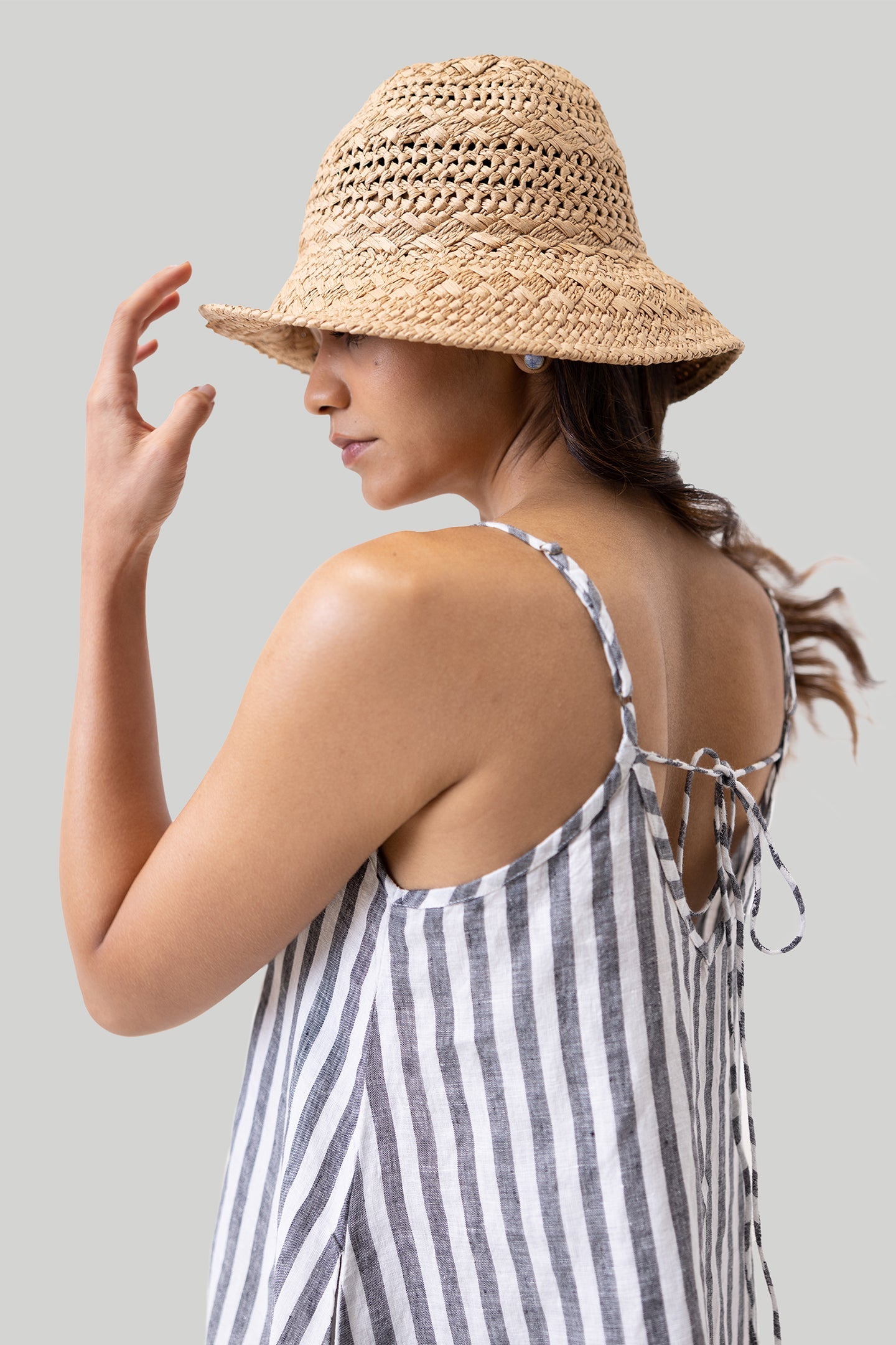 Reistor-Reistor Short Tent Dress in Linen Stripes-Whoopsie Daisy