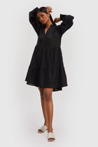 Reistor-Reistor V-neck Tiered Dress in Black-Whoopsie Daisy