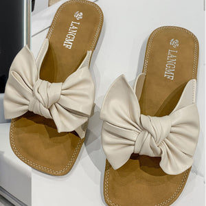 Whoopsie Daisy-Bow PU Leather Flat Sandals-Whoopsie Daisy