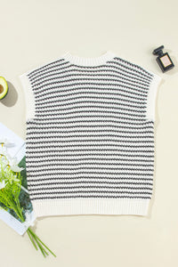 Whoopsie Daisy-Striped Round Neck Sweater Vest-Whoopsie Daisy