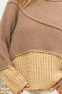 Whoopsie Daisy-BiBi Texture Detail Contrast Drop Shoulder Sweater-Whoopsie Daisy