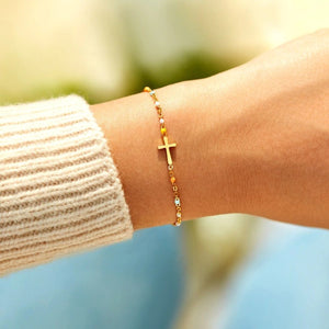 Whoopsie Daisy-18K Gold-Plated Cross Bead Bracelet-Whoopsie Daisy