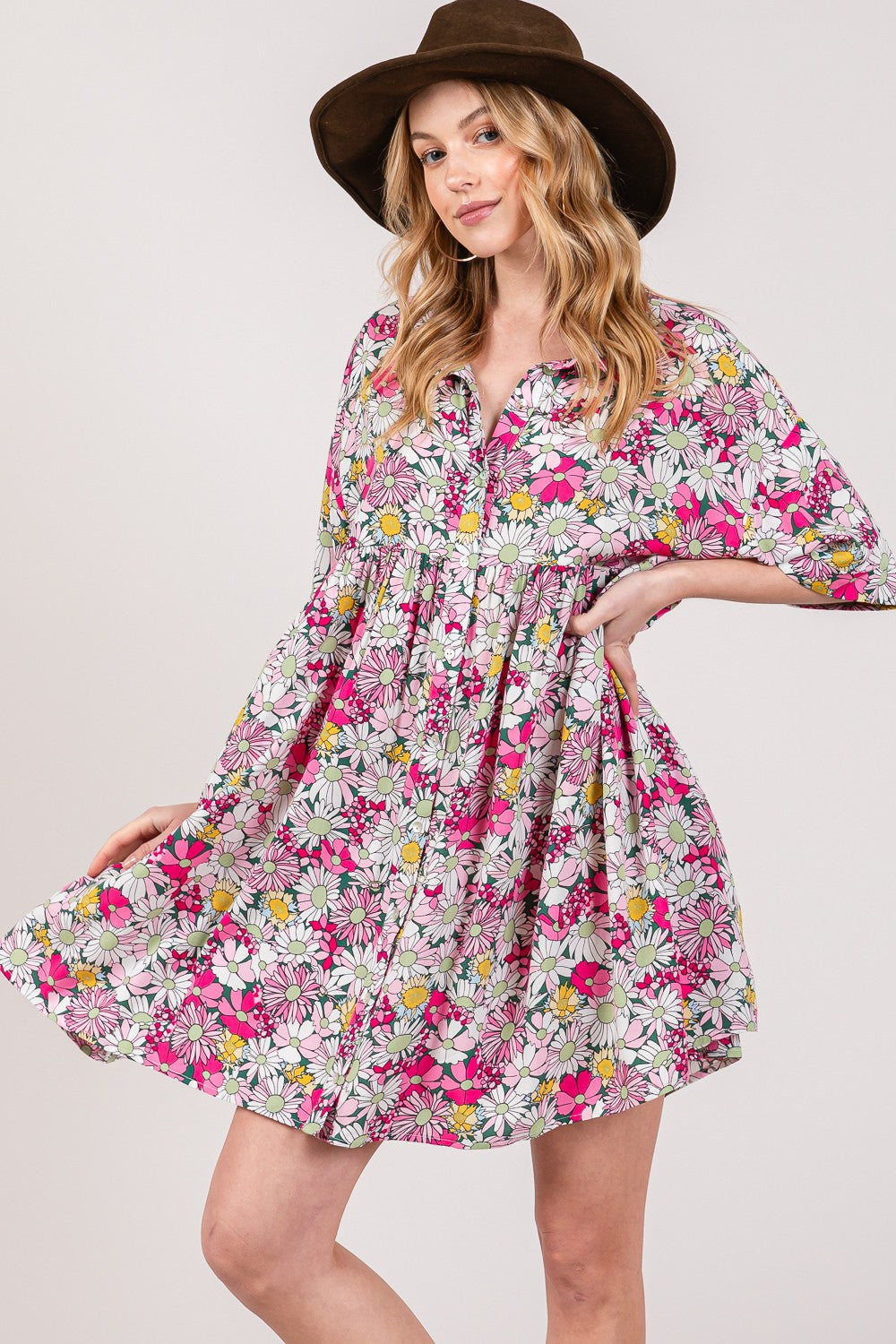 Whoopsie Daisy-SAGE + FIG Floral Button Down Mini Shirt Dress-Whoopsie Daisy