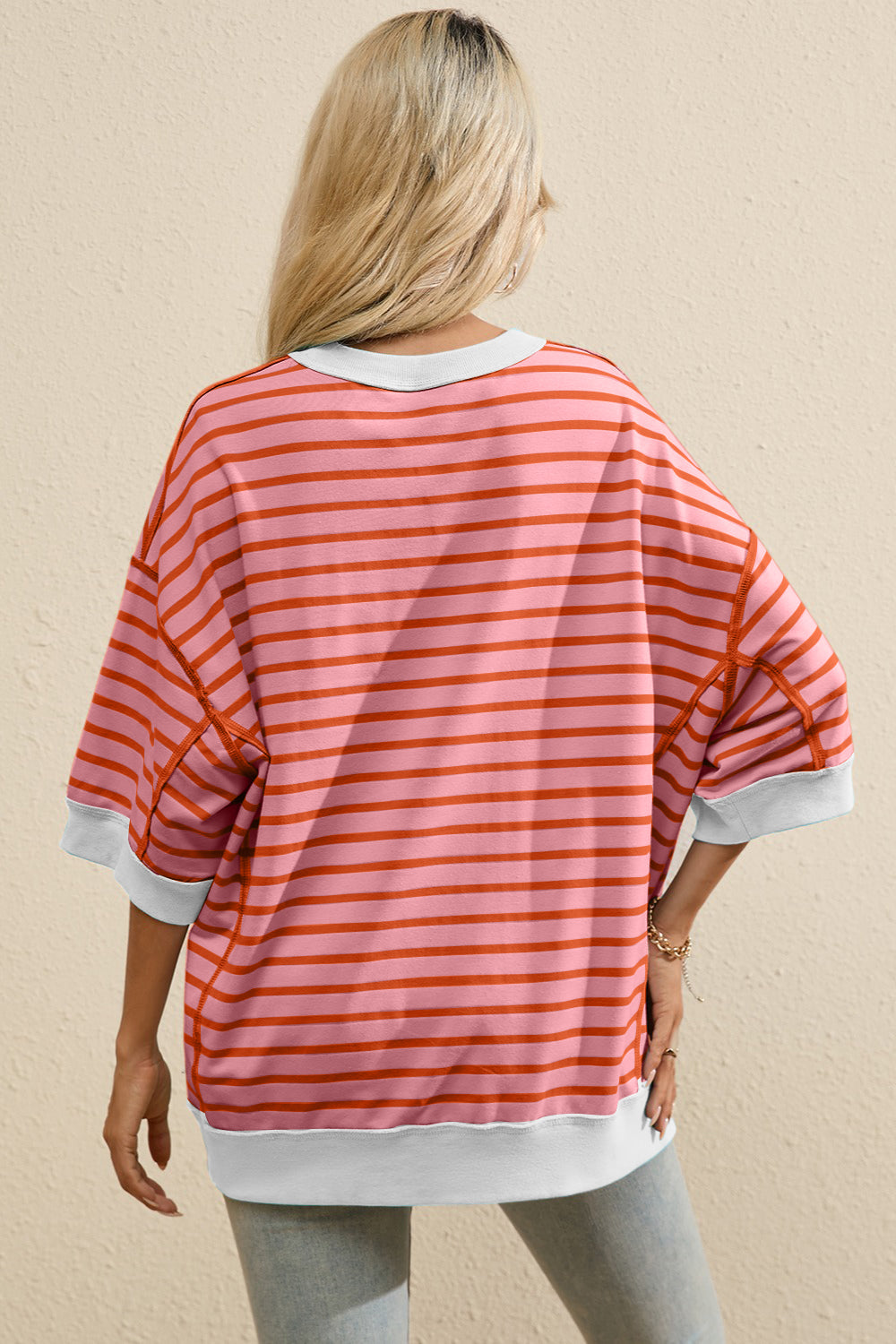 Whoopsie Daisy-Striped Round Neck Half Sleeve T-Shirt-Whoopsie Daisy