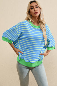 Whoopsie Daisy-Striped Round Neck Half Sleeve T-Shirt-Whoopsie Daisy