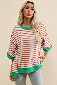 Whoopsie Daisy-Striped Round Neck Half Sleeve T-Shirt-Whoopsie Daisy