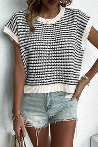 Whoopsie Daisy-Striped Round Neck Sweater Vest-Whoopsie Daisy