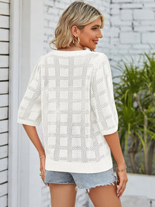 Whoopsie Daisy-Openwork Round Neck Knit Top-Whoopsie Daisy