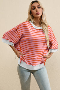 Whoopsie Daisy-Striped Round Neck Half Sleeve T-Shirt-Whoopsie Daisy