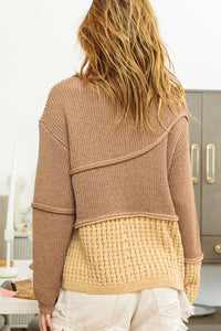 Whoopsie Daisy-BiBi Texture Detail Contrast Drop Shoulder Sweater-Whoopsie Daisy