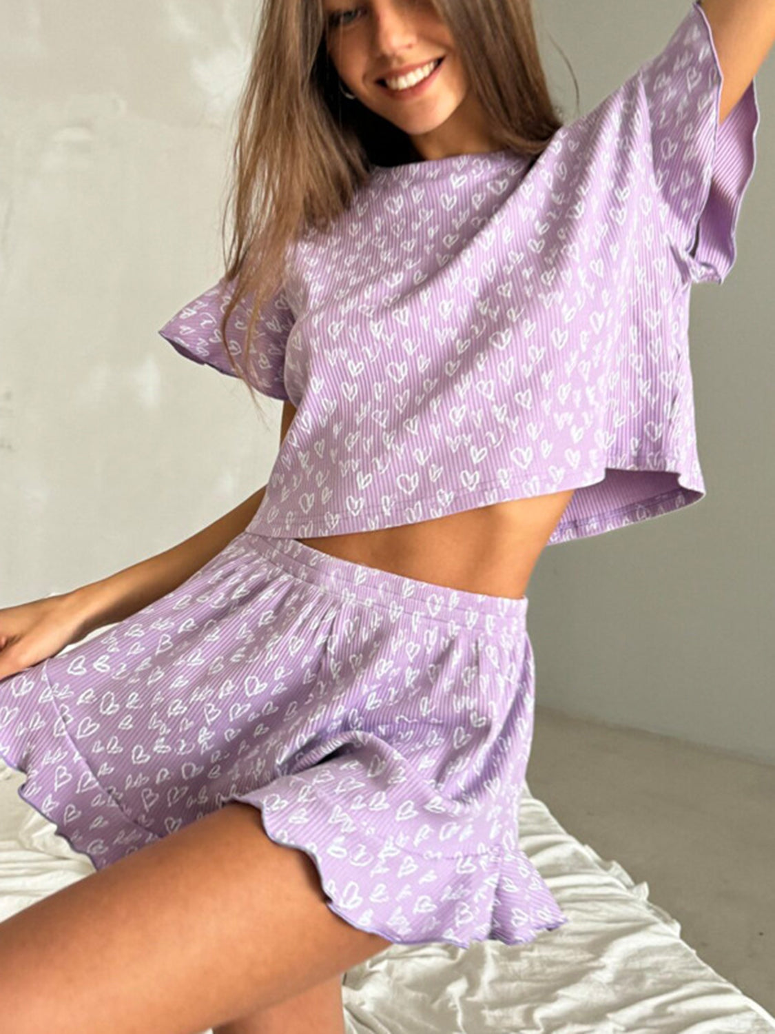 Whoopsie Daisy-Printed Round Neck Top and Shorts Set-Whoopsie Daisy