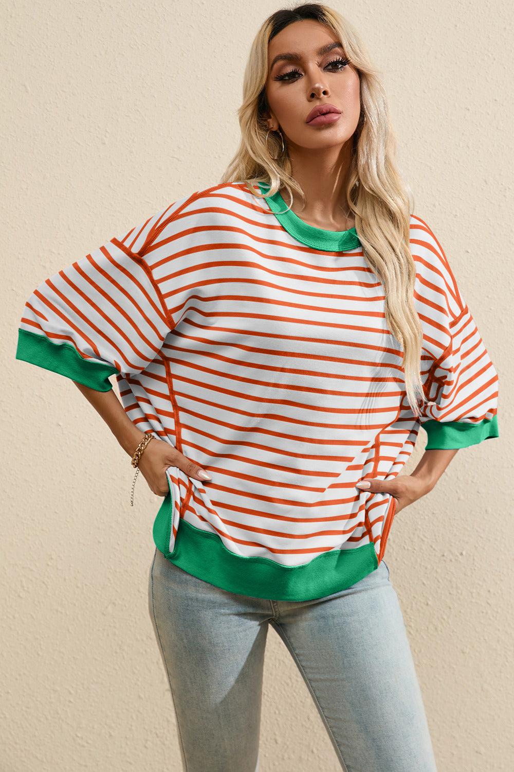 Whoopsie Daisy-Striped Round Neck Half Sleeve T-Shirt-Whoopsie Daisy