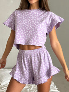 Whoopsie Daisy-Printed Round Neck Top and Shorts Set-Whoopsie Daisy