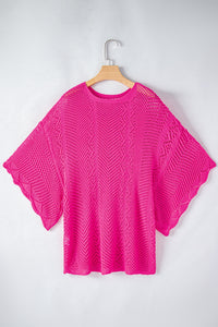 Whoopsie Daisy-Openwork Round Neck Half Sleeve Knit Top-Whoopsie Daisy