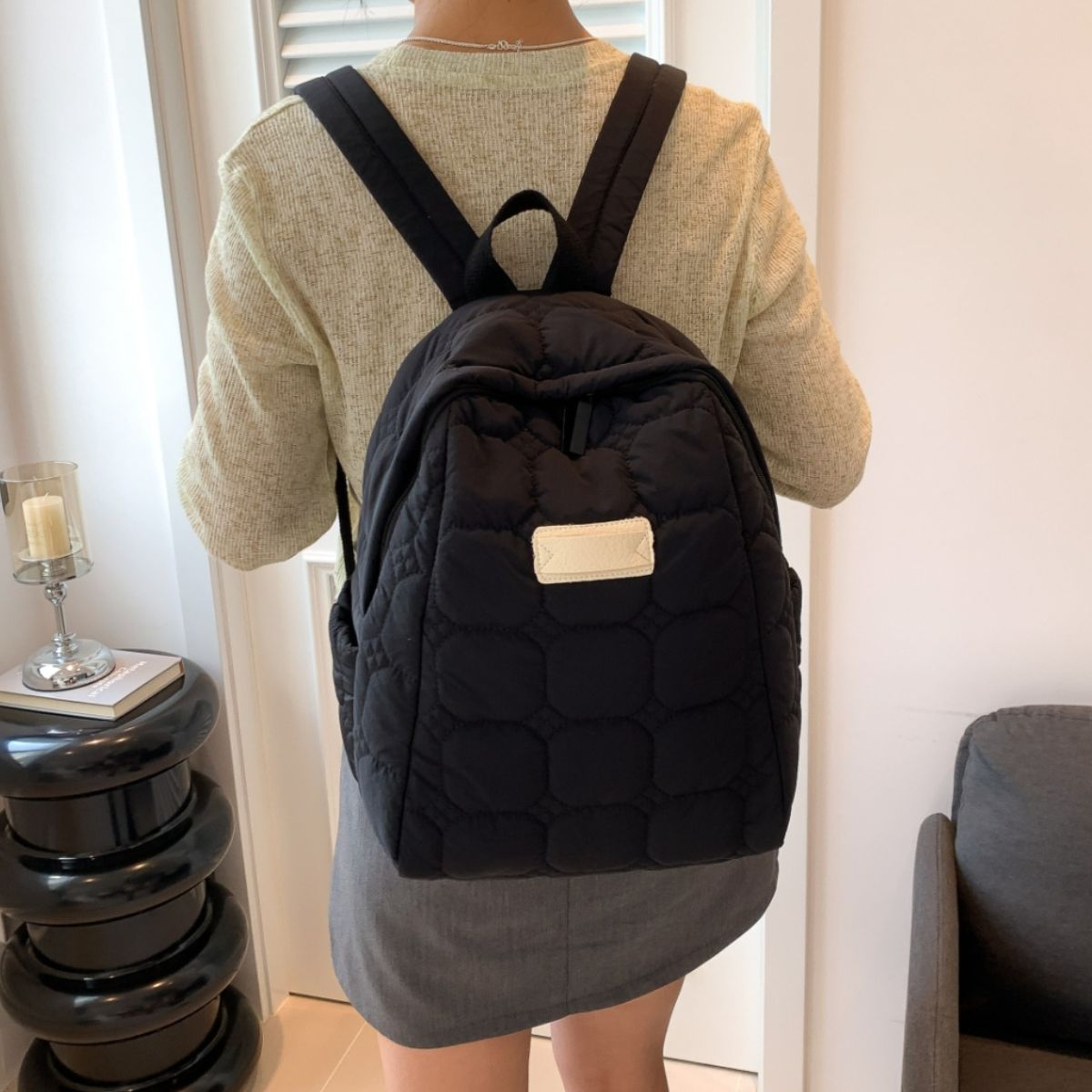 Quilted Polyester Backpack Bag