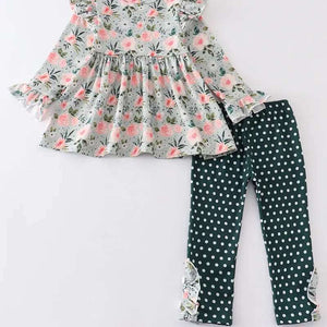 Honeydew-Honeydew Green Floral & Dot Tunic and Pant Set-Whoopsie Daisy