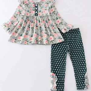 Honeydew-Honeydew Green Floral & Dot Tunic and Pant Set-Whoopsie Daisy