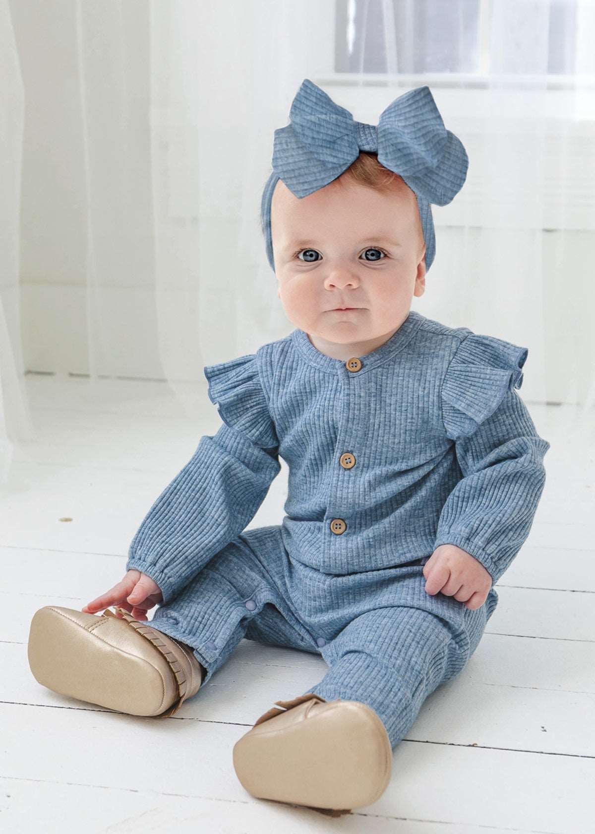 Mabel & Honey-Mabel & Honey Sweet Taffy Blue Rib Romper-Whoopsie Daisy